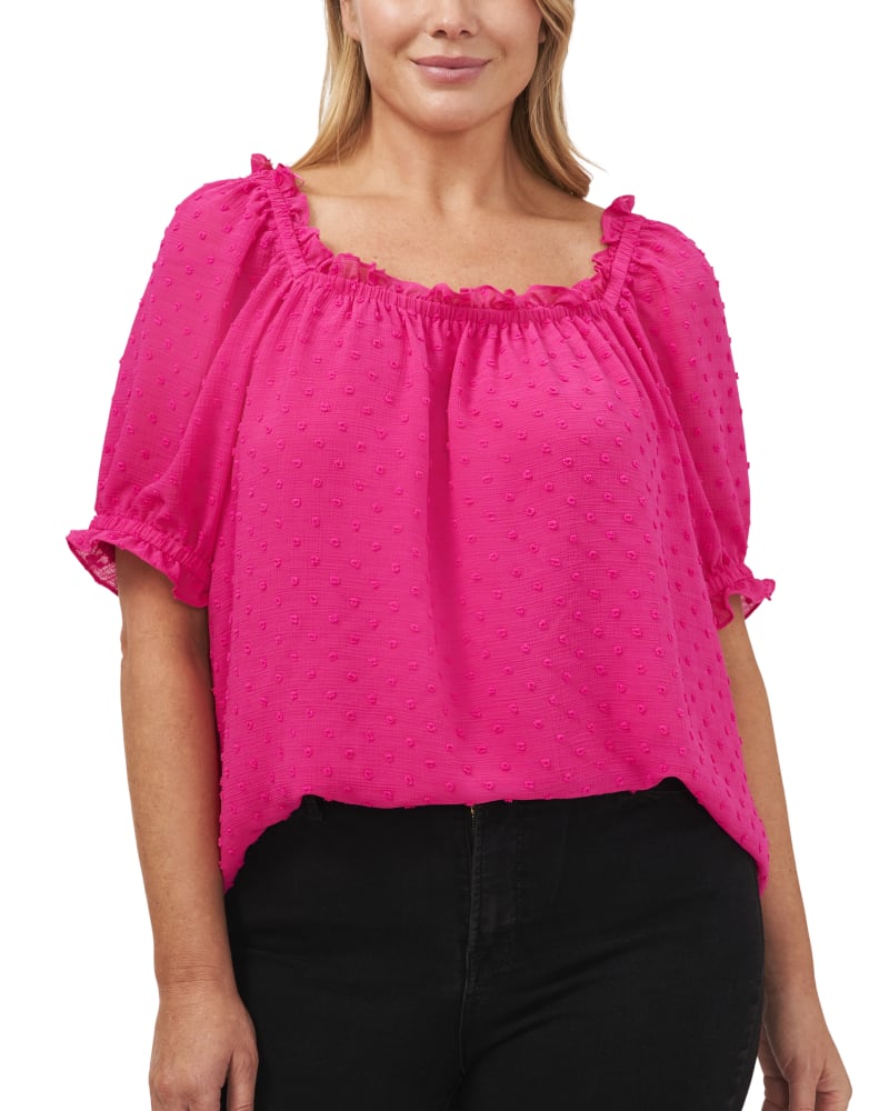 Front of plus size Omni Dotted Frilly Weekend Top by CeCe | Dia&Co | dia_product_style_image_id:192756